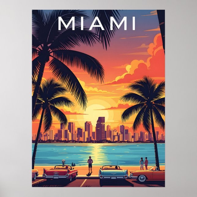 Poster Pôr do Sol no Horizonte de Miami (Frente)