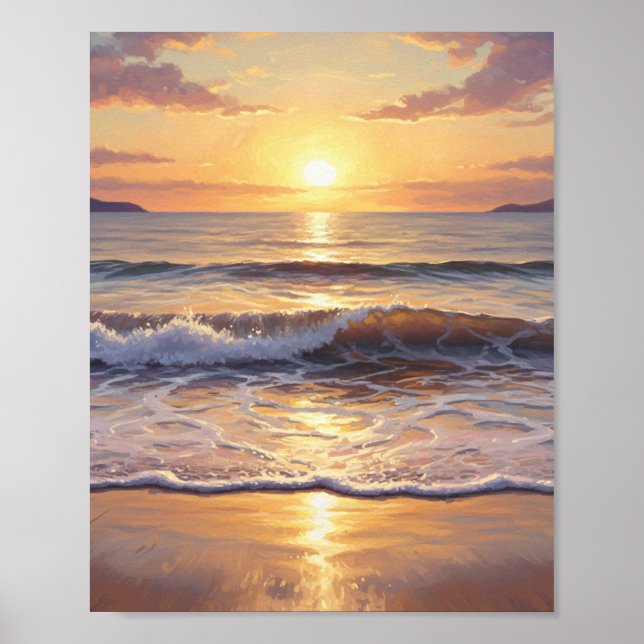 Poster Pôr do Sol no Oceano da Hora Dourada (Frente)