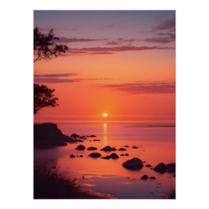 Pôster Pôr do sol no oceano na praia