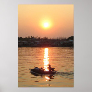 Poster Pôr do sol no rio Chao Phraya ... Ayutthaya, Tailâ