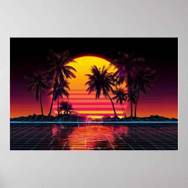 Poster Pôr do Sol Palma Grade Neon (Frente)