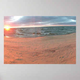 Pôster Pôr do sol panorâmico no Lago Michigan