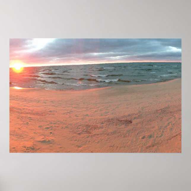 Pôster Pôr do sol panorâmico no Lago Michigan (Frente)
