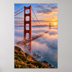 Poster Pôr do Sol Ponte Golden Gate Nevoeiro São Francisc