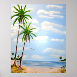 Poster pôr do sol,praia,farol,palmeira,tropical,oceano,