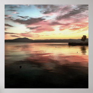 Pôster Pôr Do Sol Refletido Na Pintura Do Lago Water Koyc
