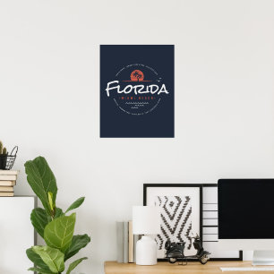 Poster Pôr do sol retrô da praia de Miami na Flórida Palm
