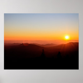 Poster pôr do sol romântico na montanha
