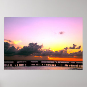 Poster pôr do sol roxo da praia laranja