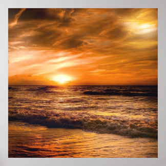 Poster pôr do sol sensacional numa praia romântica