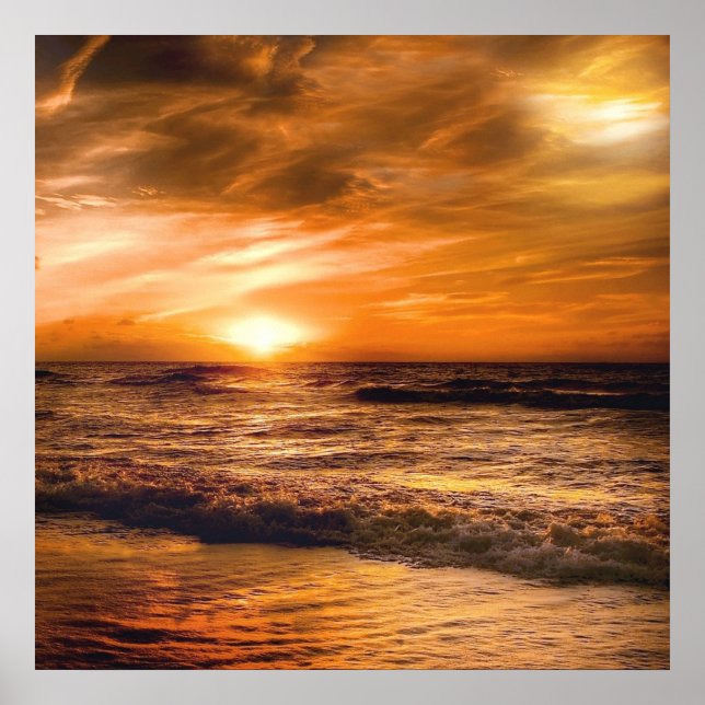 Poster pôr do sol sensacional numa praia romântica (Frente)