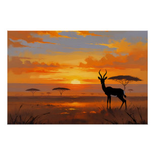 Pôster Pôr do Sol Sereno na Savana – Arte de Paisagem de