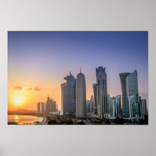 Poster Por do sol sobre a cidade de Doha, Qatar