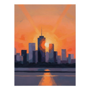 Pôster Pôr do Sol Sobre a Cidade uma Arte Moderna de Hori