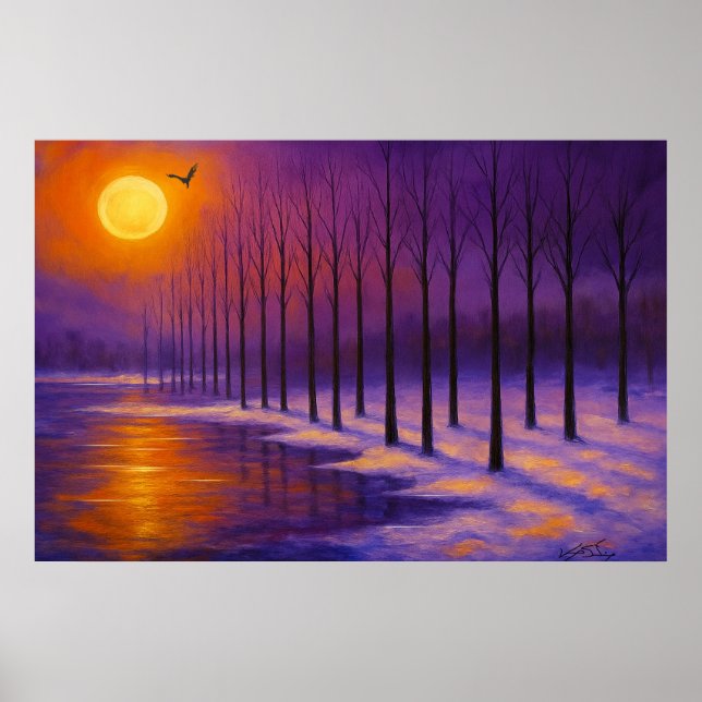 Poster Pôr do sol sobre a Floresta Congelada (Frente)