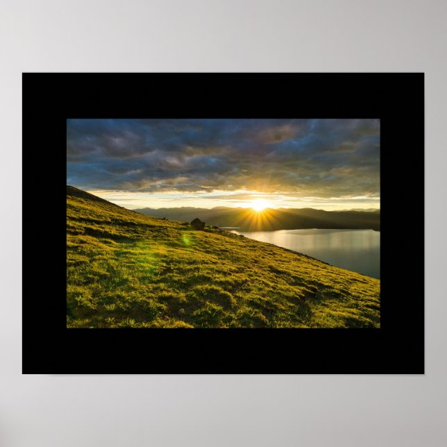 Poster Pôr do sol sobre as montanhas (Frente)