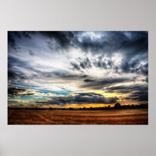 Pôster Por do sol sobre campos de trigo Skyscape