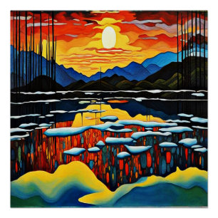 Pôster Pôr do sol sobre o lago gelado 2