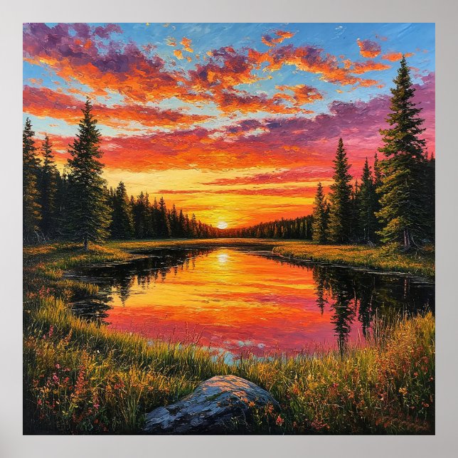 Poster Pôr do Sol Sobre o Rio da Floresta Tranquila (Frente)