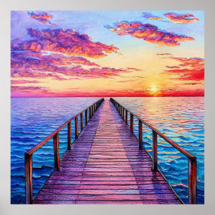 Poster Pôr do Sol Sobre Paisagem Marítima Serena e Calma 