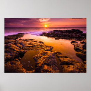 Poster Pôr do sol sobre poças de maré, Havaí