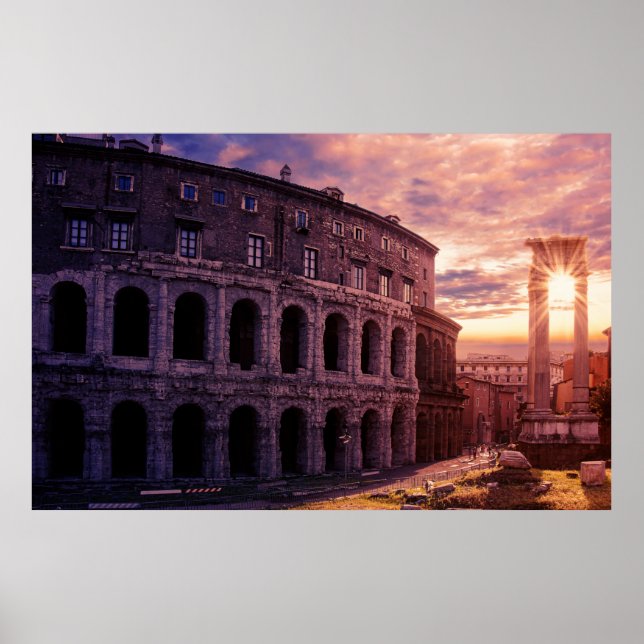 Poster Pôr do sol sobre Roma Coliseu em Roma (Frente)