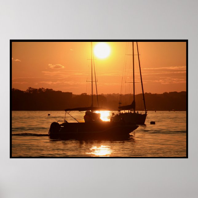 Poster Pôr do sol sobre veleiros (Frente)