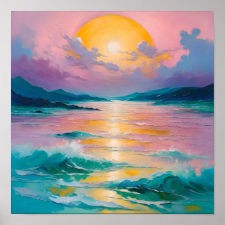 Poster Pôr do Sol Sonhador Sobre Ondas do Oceano – Paisag