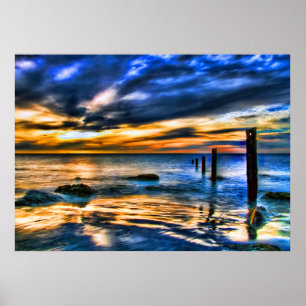 Pôster Por do sol surreal no cais para fora lavado