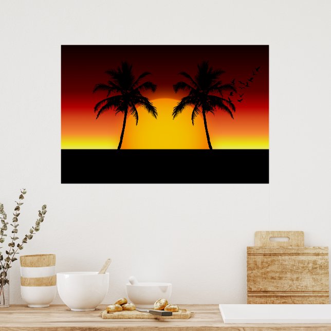 Poster Por do sol tropical com palmeiras (Cozinha)