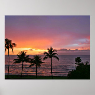 Pôster Por do sol tropical de Havaí na praia