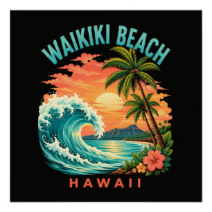 Pôster Pôr do sol tropical na praia de Waikiki no Havaí