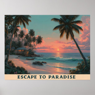 Poster Pôr do Sol Tropical Pinturesco e Vibrante na Praia