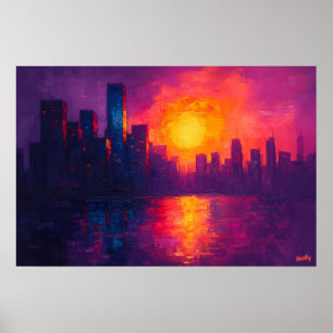 Poster Pôr do Sol Urbano Vibrante em Tela Fauvista – Pais