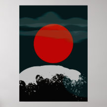 Pôr do sol verde escuro com sol vermelho