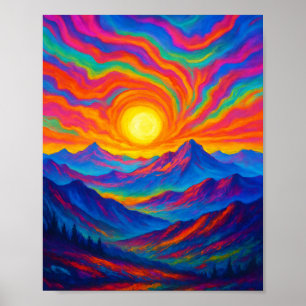 Poster Pôr do Sol Vibrante e Psicodélico na Montanha