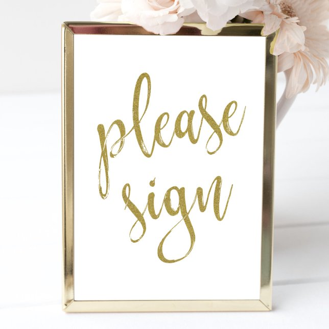 Poster Por Favor Assine Sinal de Casamento Glitter Dourad (Criador carregado)