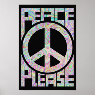Poster Por Favor Paz Letreiro Colorido Trippy