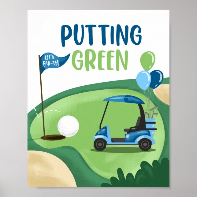 Poster Pôr Golfe Verde - Sinal de Aniversário de Criança (Frente)
