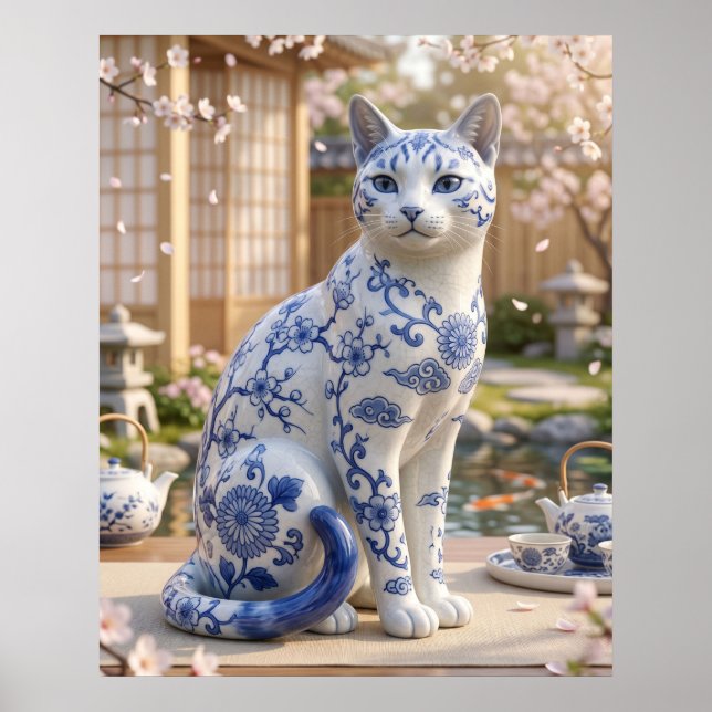 Poster Porcelain Cat Tea Garden (Frente)