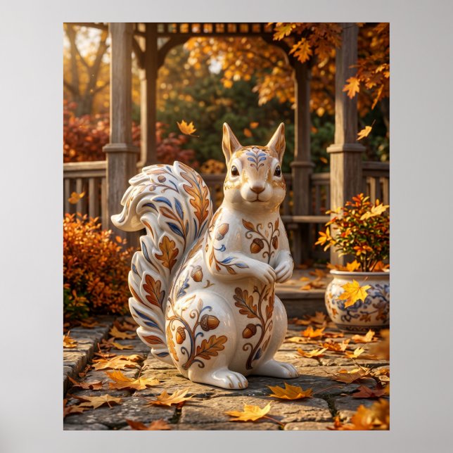 Poster Porcelana Esquilo Carvalho Jardim (Frente)