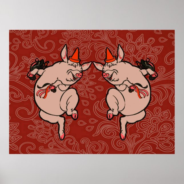 Poster Porco Antigo Dançando Porco Dançarino Fofo (Frente)