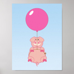 Pôster Porco bonito e balão do vôo