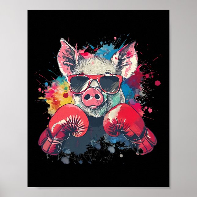 Poster Porco Boxeador Com Luvas de Boxe Kickboxing Boxi D (Frente)