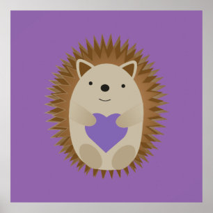 Poster Porco-branco segurando coração roxo