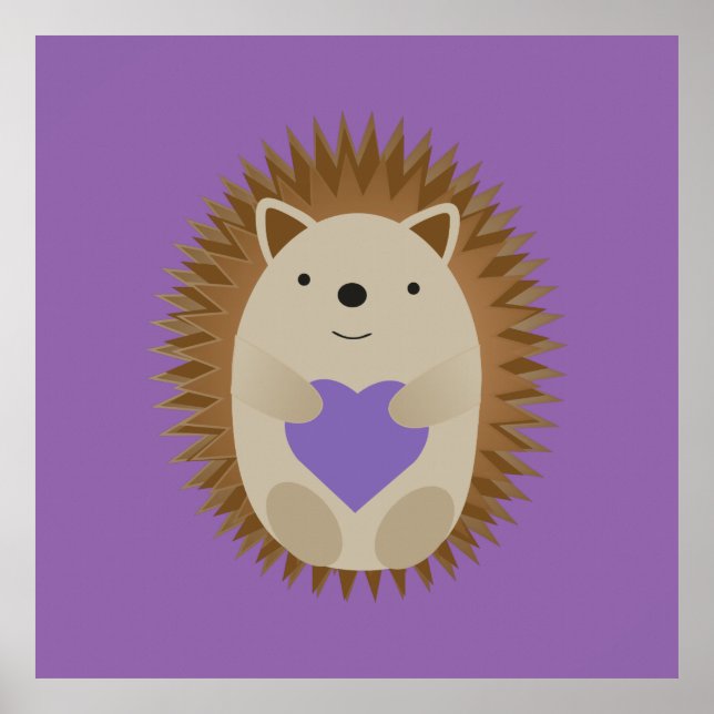 Poster Porco-branco segurando coração roxo (Frente)