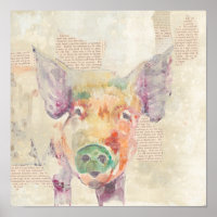 Porco de Colagem de Fazenda de Aquarela
