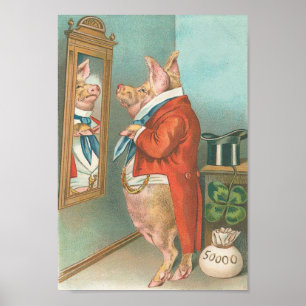 Poster Porco do dinheiro engraçado do vintage