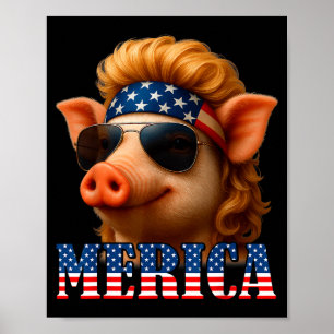 Poster Porco engraçado bandeira americana fazendeiro dia 