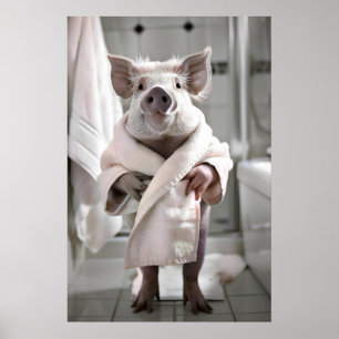 Poster Porco Engraçado de Robe, Arte de Parede de Banheir